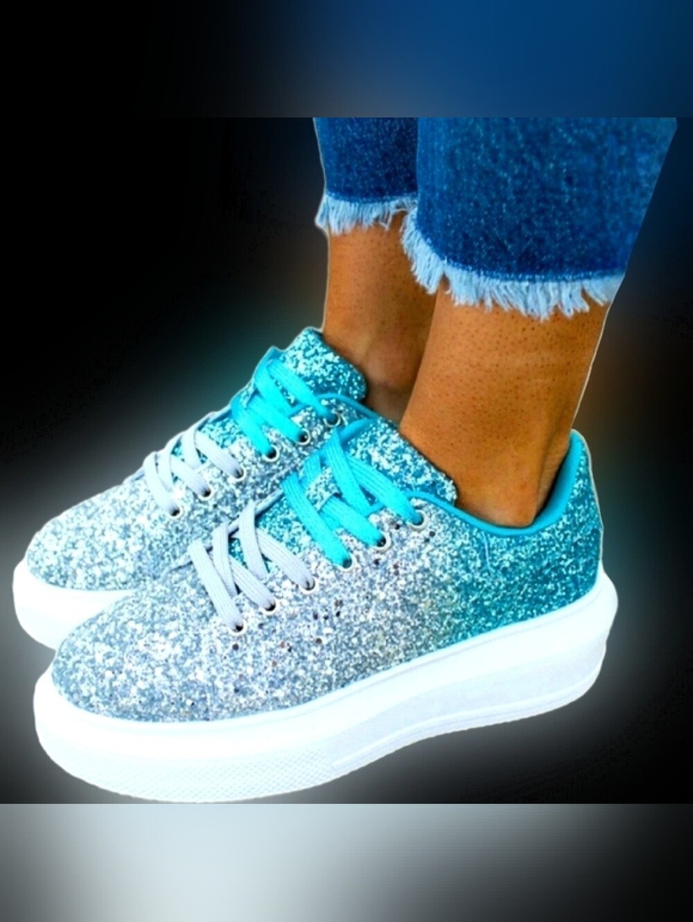 Southern fried chics turquoise silver ombre glitter platform sneakers 10 NWOB - Picture 17 of 17
